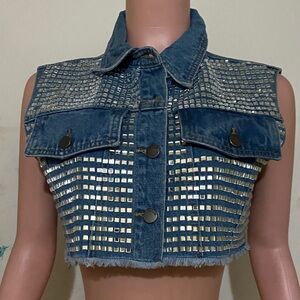 Glamorous Studded Blue Denim Crop Top